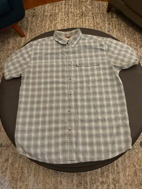 The North Face Hiking Button Down Men’s XL Velcro Pockets Grey and Black Plaid